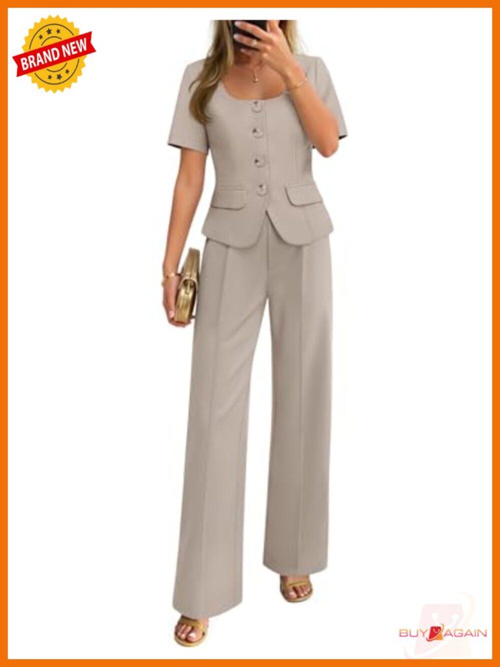 Women's Summer Two Piece Suit Set Short Sleeve Blazer Wide Leg Pants Office
